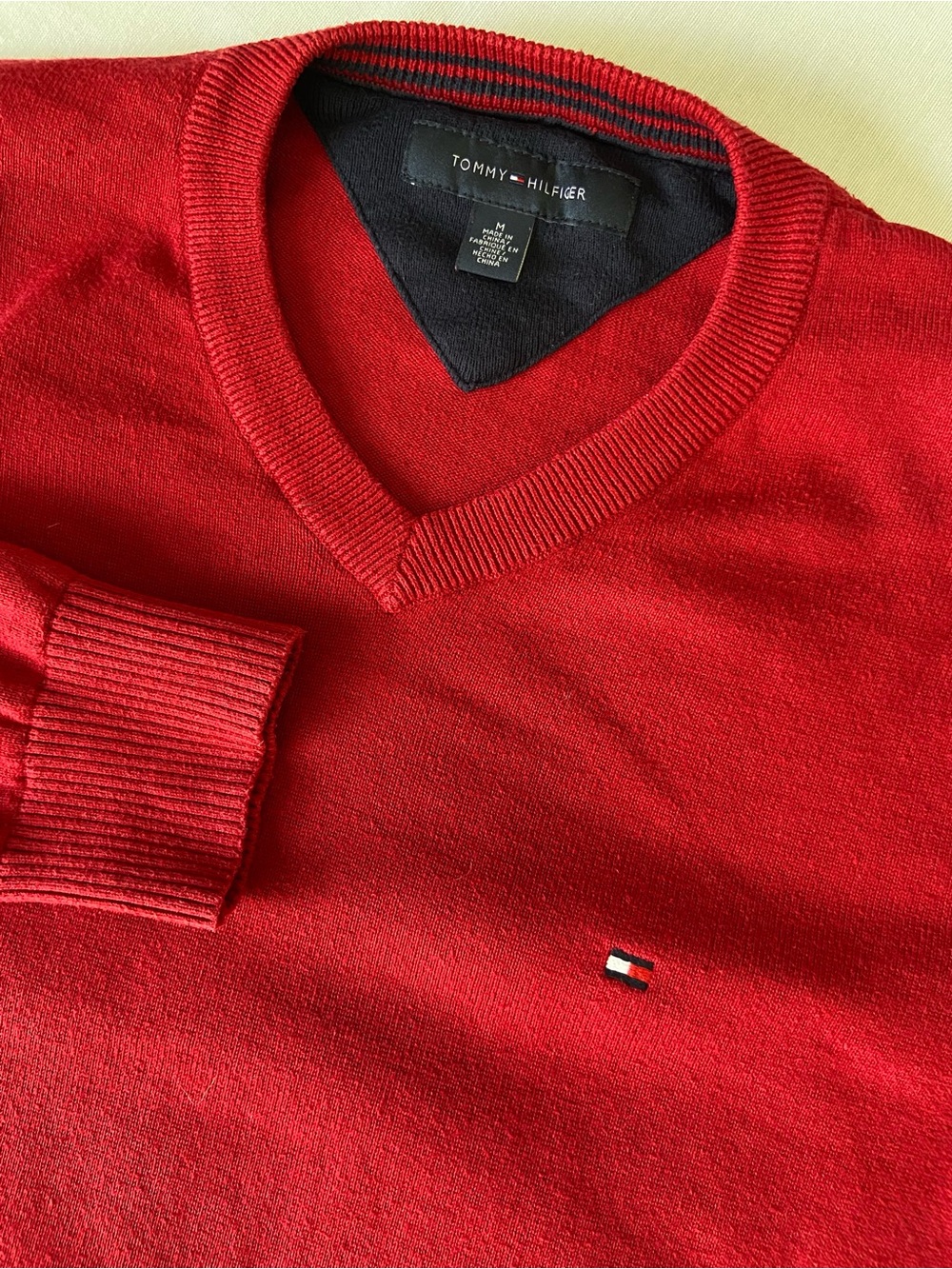 Tommy Hilfiger Men's Bright Red V-Neck Sweater